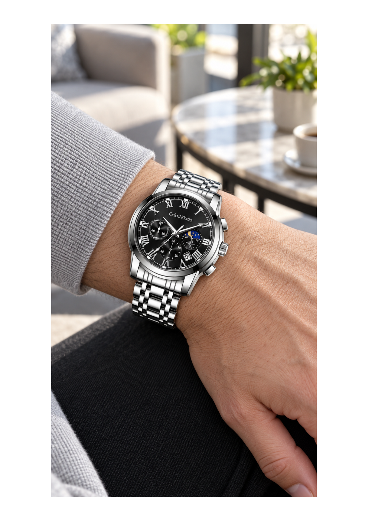 Moonphase steel watch